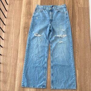H&M Blue Distressed Wide Leg Jeans